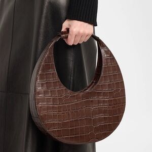 STAUD Moon Croc-Embossed Leather Tote Bag